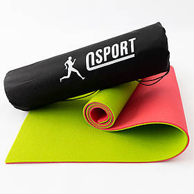 Килимок для йоги, фітнесу та спорту (каремат спортивний) OSPORT Спорт 8мм + чохол (n-0008) Салатово-рожевий
