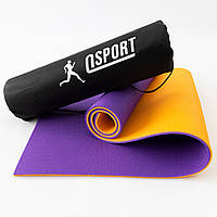 Коврик для йоги, фитнеса и спорта (каремат спортивный) OSPORT Спорт 8мм + чехол (n-0008) Фиолетово-оранжевый