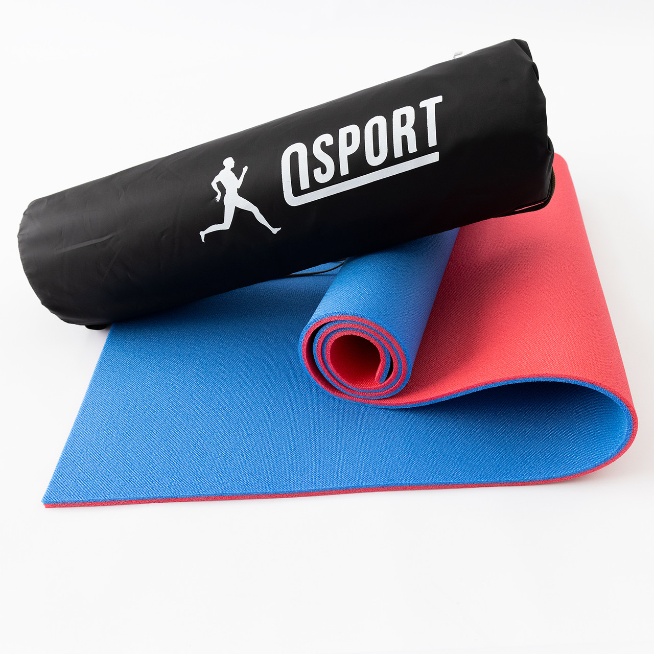 Килимок для йоги, фітнесу та спорту (каремат спортивний) OSPORT Спорт 8мм + чохол (n-0008) Синьо-червоний