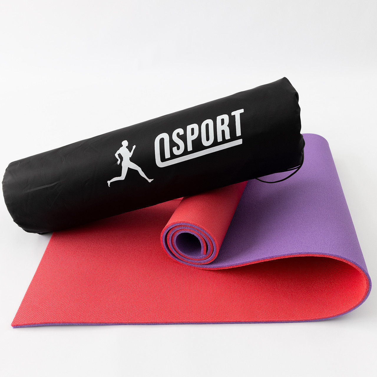 Килимок для йоги, фітнесу та спорту (каремат спортивний) OSPORT Спорт 8мм + чохол (n-0008) Червоно-фіолетовий