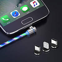 Магнитный светящийся кабель Topk AM19 угловой 90 градусов 3в1 iPhone Lightning microUSB Type-C White