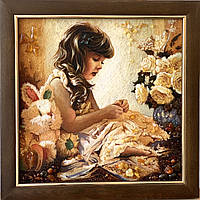 Картина з бурштину картина з янтаря " Дівчинка " 40x40 см