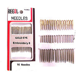 Голки для вишивання (Embroidery), № 8 з золотим вушком, (16 шт)
