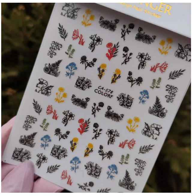 Наклейки для нігтів квіти, рослини, гілочки Sweet Nails СА №578