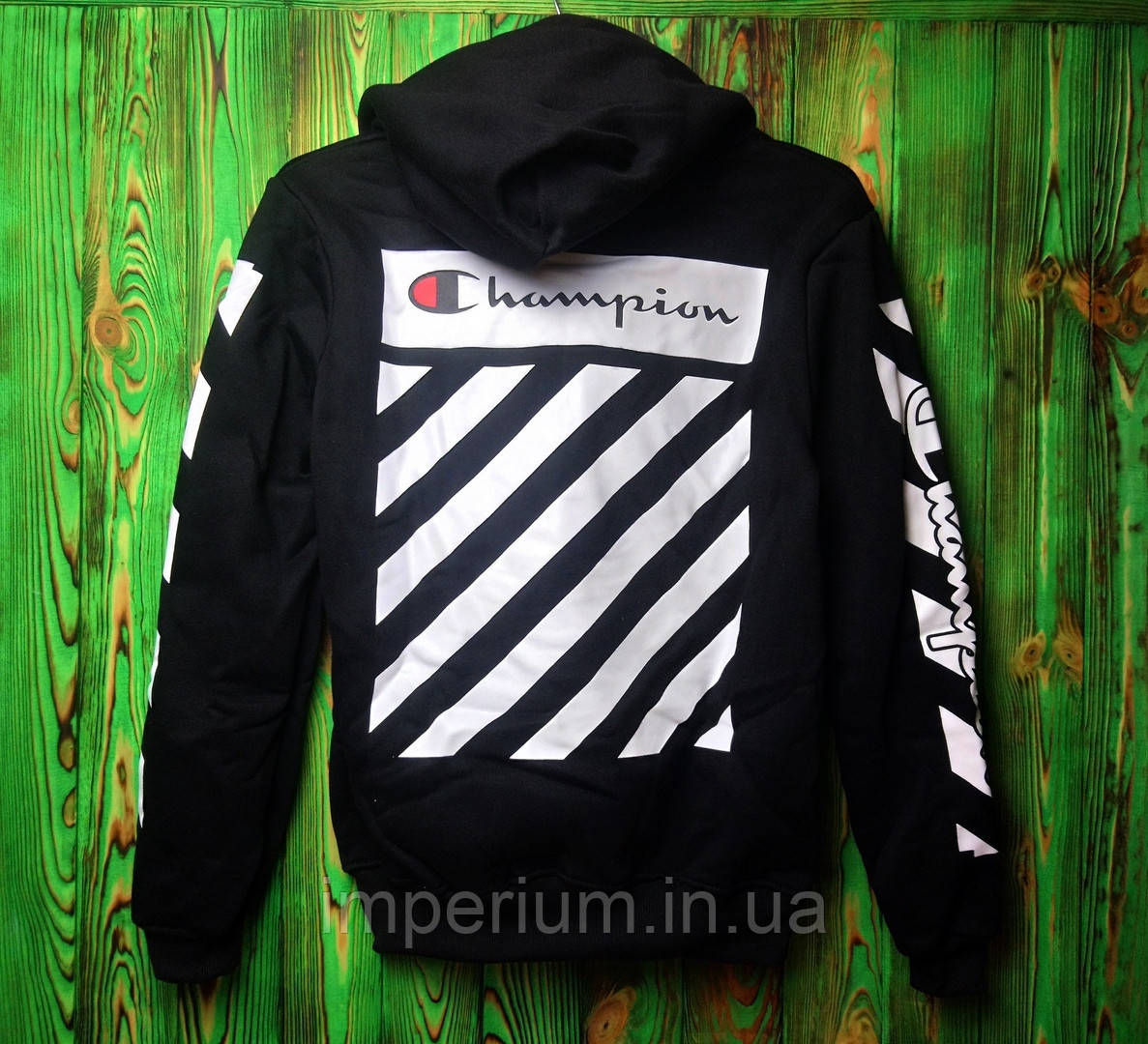 Кежуал худі off white x champion | чорна толстовка