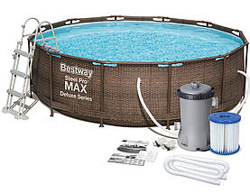 Басейн Bestway 56709 steel pro з фільтром для всієї родини дітей круглий ротанг 366 на 100 см, фото 6