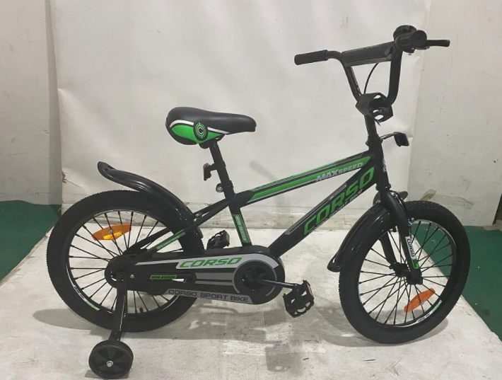Двоколісний дитячий велосипед CORSO ST-16312 колеса 16д / сталеві протиударні диски / зелений