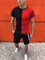 Футболка мужская двухцветная Segment черно-красная Мужская футболка приталенная стрейчевая