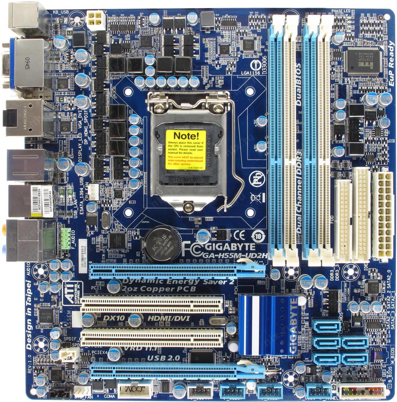 Материнська плата GIGABYTE GA-H55M-UD2H (s1156, H55, PCI-Ex16)