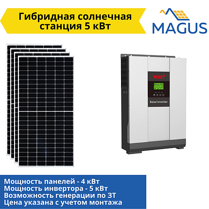Гібридна сонячна станція 5 кВт (можна панелей 4 кВт), фото 1