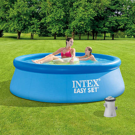 Басейн надувний Intex Easy Set 244х76см 56972 з фільтр-насосом Дитячий сімейний круглий басейн для будинку дачі, фото 1