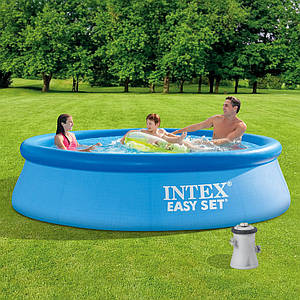 Басейн надувний Intex Easy Set 305х76см 28122 з фільтр-насосом Дитячий сімейний для будинку дачі cиній