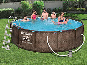 Круглий каркасний басейн Bestway 56709 ротанг великі збірні басейни зі сходами для вулиці, фото 5