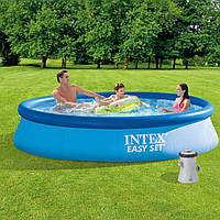 Бассейн надувной Intex Easy Set 366х76см 28132 с фильтр-насосом Детский семейный круглый бассейн для дома дачи