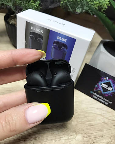 Бездротові блютуз навушники In Pods 12 чорні матові, фото 2