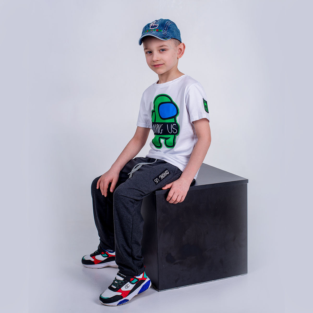 Біла футболка для хлопчика Амонг Ас Green Among Us SmileTime