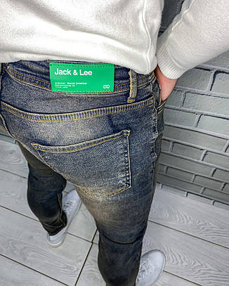 Джинси чоловічі Jack Lee Блідне Завужені Стильні Демісезонні джинси для чоловіків для повсякденного носіння, фото 4