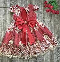 Нарядное платье на девочку красное на рост 122-128