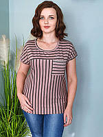 Женская футболка с карманом полосатая большие размеры. Размер 52-56