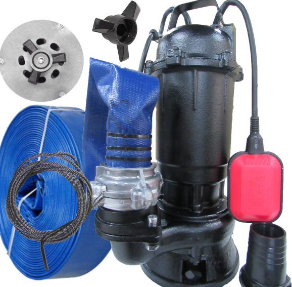 Фекальний насос із НІЖОМ AkWa PUMPS WQD 2.5 кВт + шланг, гайки, трос, перч., фото 1