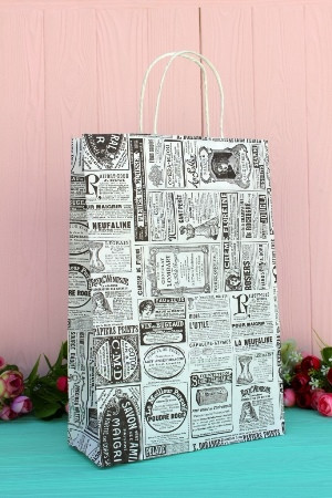 Пакет подарунковий крафт Газета 24*37*10см ПАК-1014БЛ, фото 1