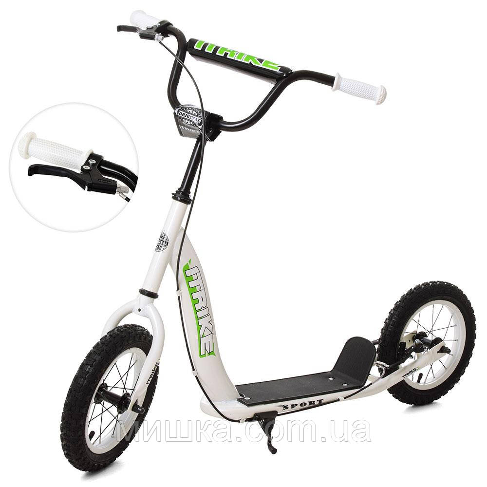 Двоколісний самокат підлітковий, колеса 12" з ручним гальмом iTrike SR 2-043-1 білий, фото 1