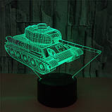 3D Світильник Танк, 1 світильник — 16 кольорів світла. Оригінальний подарунок хлопчику, фото 2