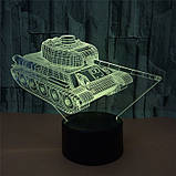 3D Світильник Танк, 1 світильник — 16 кольорів світла. Оригінальний подарунок хлопчику, фото 3
