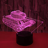 3D Світильник Танк, 1 світильник — 16 кольорів світла. Оригінальний подарунок хлопчику, фото 4