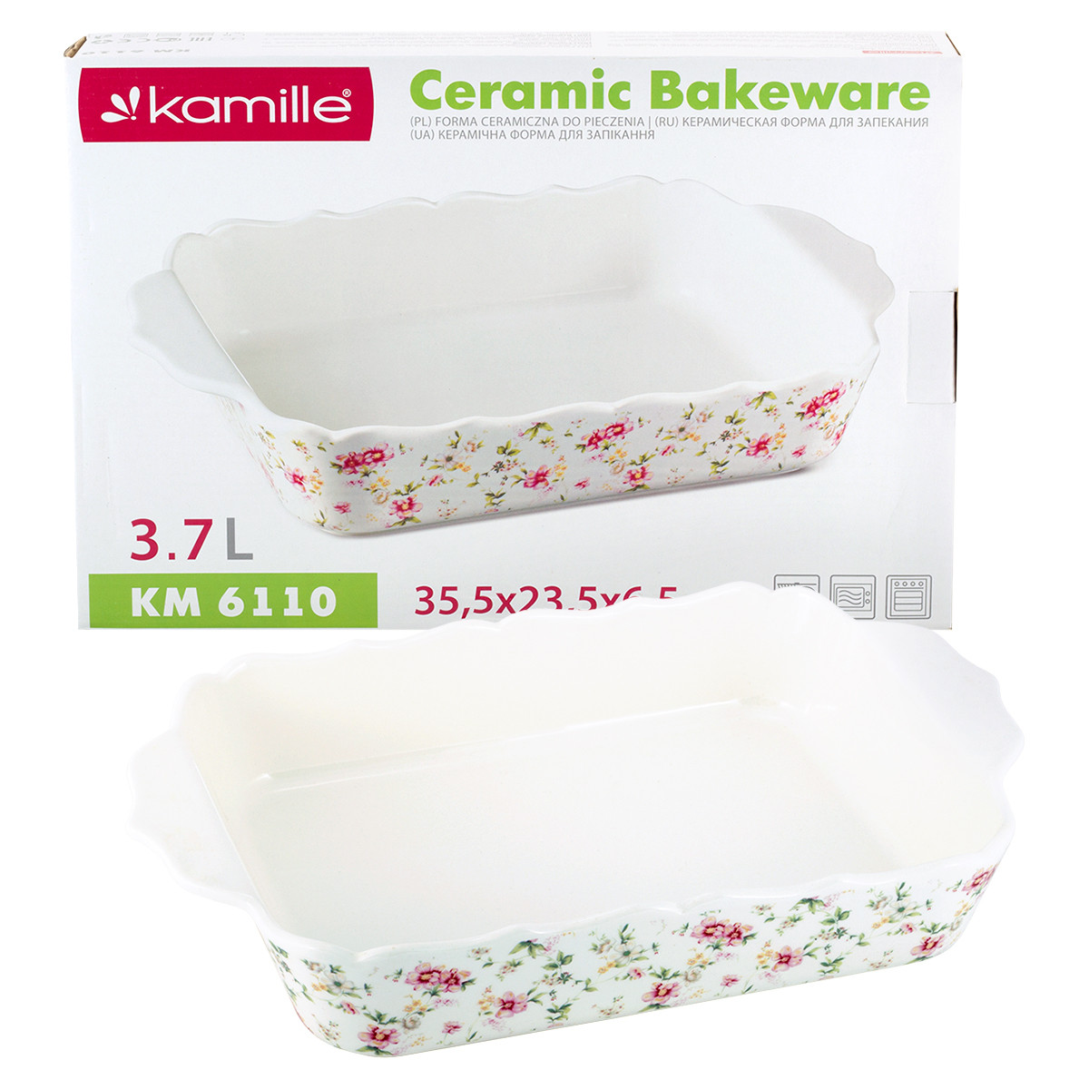 Форма для запікання Kamille KM-6110 Кераміка 3.7 л Форма для духовки керамічна Форма для запікання кексу