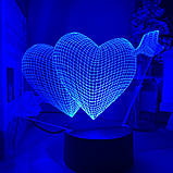 3D Світильник "Серця Амура" 1 світильник - 16 кольорів світла. Подарунок на день святого Валентина, фото 3