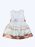 Нарядное детское белое платье с коралловыми полосками для девочки