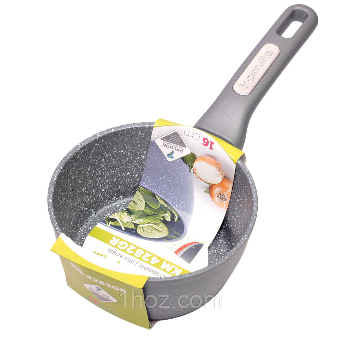 Ківш без кришки Kamille KM-4282GR 1.2л Сірий Ківш з ручкою Ківш з багатошаровим дном Ківш кухонний