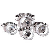 Набір посуду Kamille з нержавіючої сталі 9 предметів для індукції і газу (2.1 л, 2.9 л, 3.9 л, 6.5 л) KM-4505S, фото 2