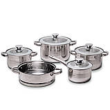 Набір посуду Kamille з нержавіючої сталі 9 предметів для індукції і газу (2.1 л, 2.9 л, 3.9 л, 6.5 л) KM-4505S, фото 5