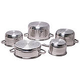 Набір посуду Kamille з нержавіючої сталі 9 предметів для індукції і газу (2.1 л, 2.9 л, 3.9 л, 6.5 л) KM-4505S, фото 7