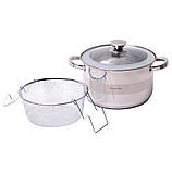 Набір каструля і друшляк Kamille з нержавіючої сталі 3 предмета для індукції і газу (6.5 л) KM-4514S, фото 2