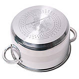 Набір каструля і друшляк Kamille з нержавіючої сталі 3 предмета для індукції і газу (6.5 л) KM-4514S, фото 5