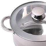 Набір каструля і друшляк Kamille з нержавіючої сталі 3 предмета для індукції і газу (6.5 л) KM-4514S, фото 7