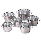 Набір каструль Kamille з нержавіючої сталі 12 предметів (1.8 л, 2.3 л, 3.0 л, 5.5 л) KM-4704S, фото 2