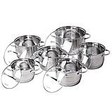 Набір каструль Kamille з нержавіючої сталі 12 предметів (1.8 л, 2.3 л, 3.0 л, 5.5 л) KM-4704S, фото 5