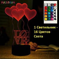 3D Светильник, " Love", 1 светильник- 16 цветов света. Оригинальные подарки на 8 марта)