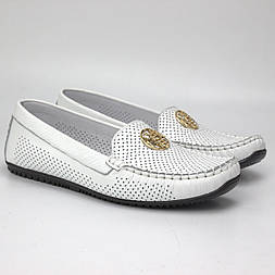 Жіночі мокасини білі шкіра з перфорацією взуття річна Ornella White Floto Perf by Rosso Avangard