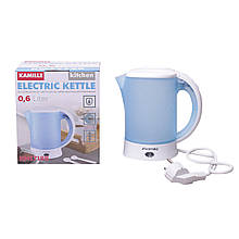 Чайник електричний Kamille 0.6 л пластиковий (білий/блакитний c чашками і ложками) KM-1718B