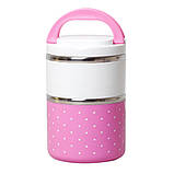 Ланч бокс подвійний Kamille KM-2103 Рожевий 1080мл Обідній ланч бокс Ланч бокси для їжі Дитячий ланч бокс, фото 3