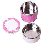 Ланч бокс подвійний Kamille KM-2103 Рожевий 1080мл Обідній ланч бокс Ланч бокси для їжі Дитячий ланч бокс, фото 6