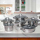 Набір посуду Kamille з нержавіючої сталі 12 предметів (1.5 л, 2.5 л, 3.5 л, 6.0 л) KM-4027S, фото 2