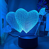 На подарунок 3D Світильник "Серця Амура", для дівчини на 8 березня, для дівчині на 8 березня, фото 5