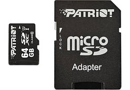 Картка пам'яті MicroSDXC 64GB UHS-I Class 10 Patriot LX + SD Adapter (PSF64GMCSDXC10)