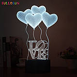 3D Світильник "Love" , 1 світильник - 16 кольорів світла. Подарунки на день закоханих, фото 3